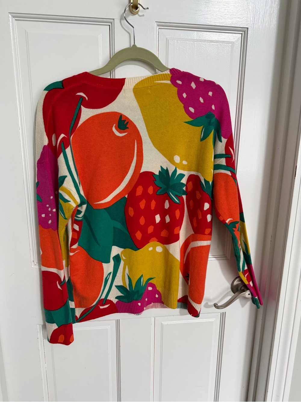 Boden Lydia Cashmere Jumper Bright Fruit-Print Sweater Pink, Green & Orange Sz M - Picture 4 of 5